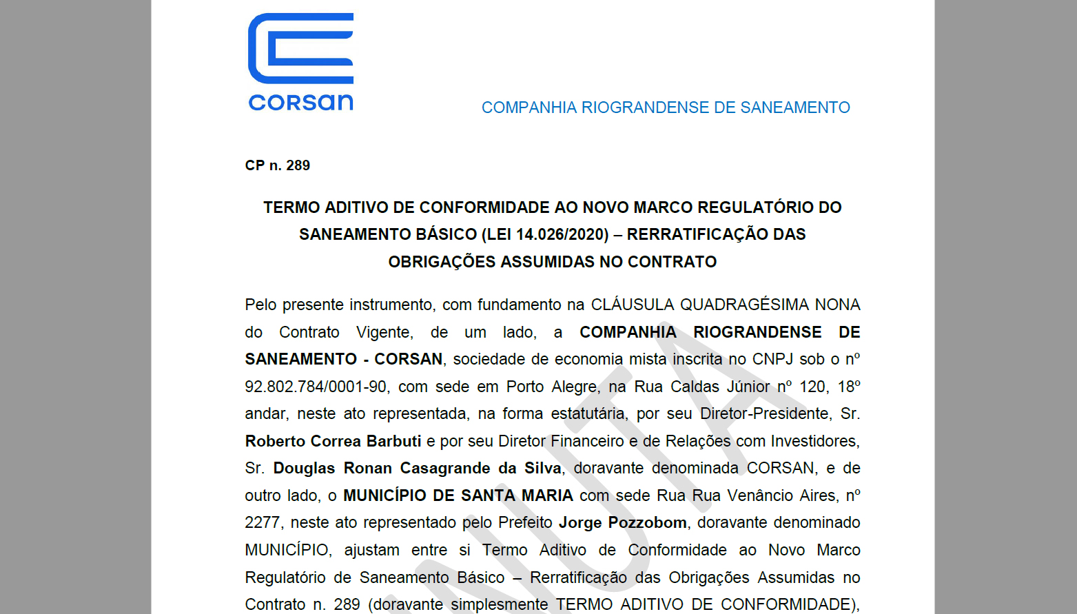 Estado assina contrato de venda e conclui a privatização da Corsan - CORSAN